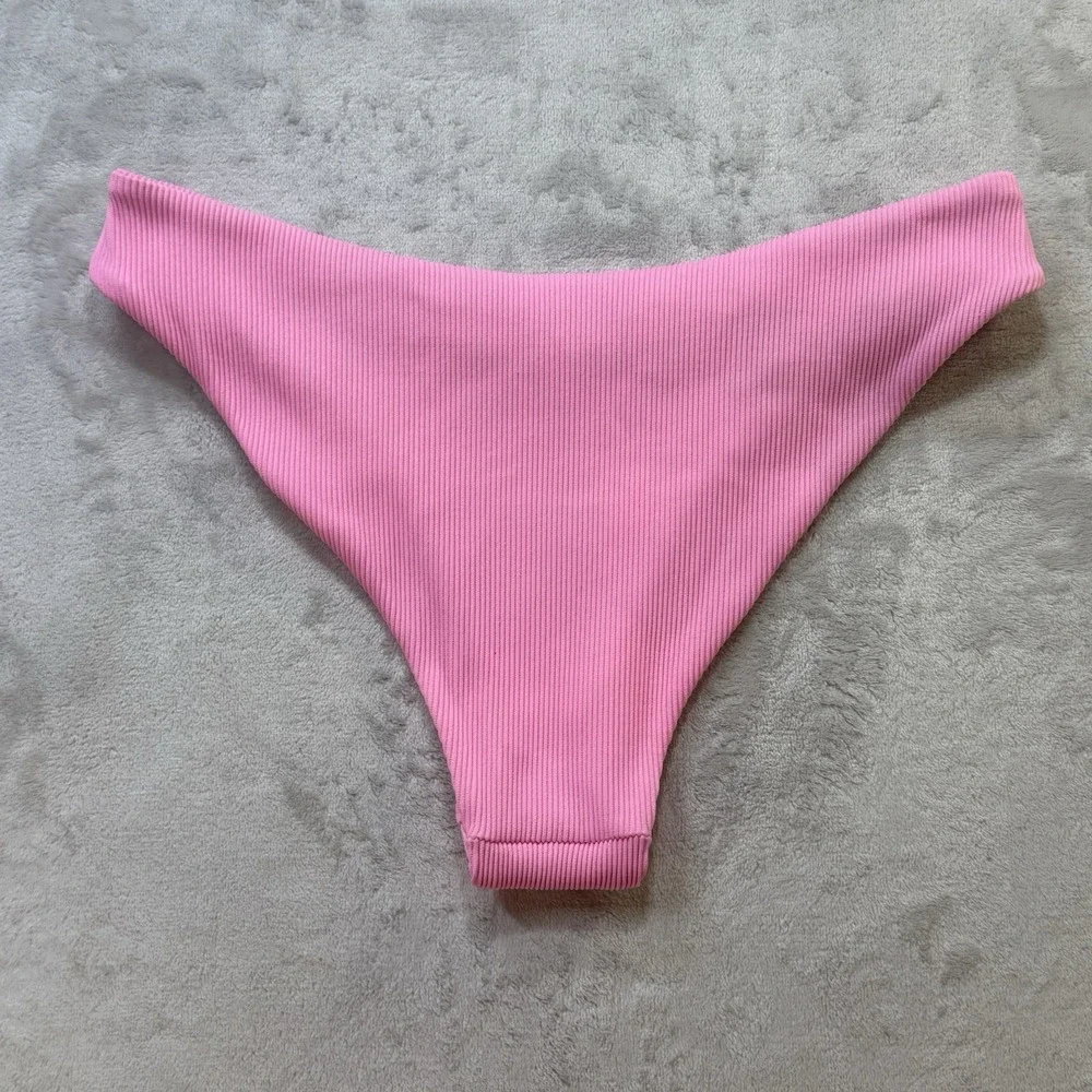 Kulani Kinis Bikini Bottoms XL Pink Ribbed Minimal Full Coverage Swim‎